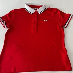 J.Lindeberg Kids Red Polo with White Contrast Collar